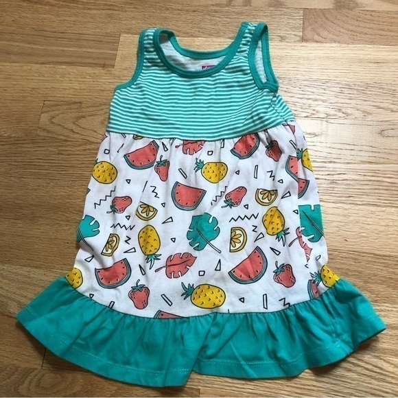 2T Girls Dress Bundle Denim Leopard Print Pineapple Watermelon Striped Pink - Picture 4 of 9